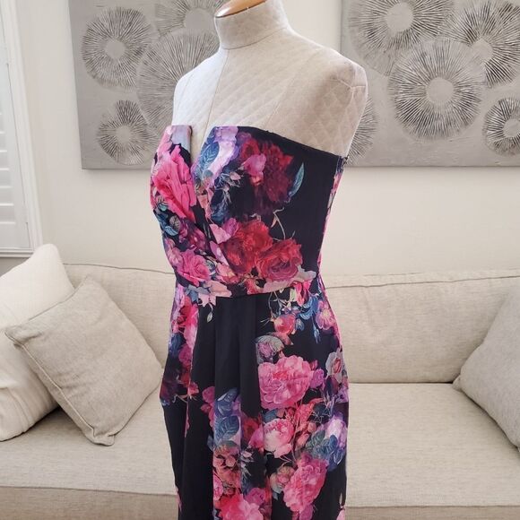 City Chic 'Romantic Rose' Floral Strapless Maxi Dress - size 14 in Black/Pink - Picture 5 of 13